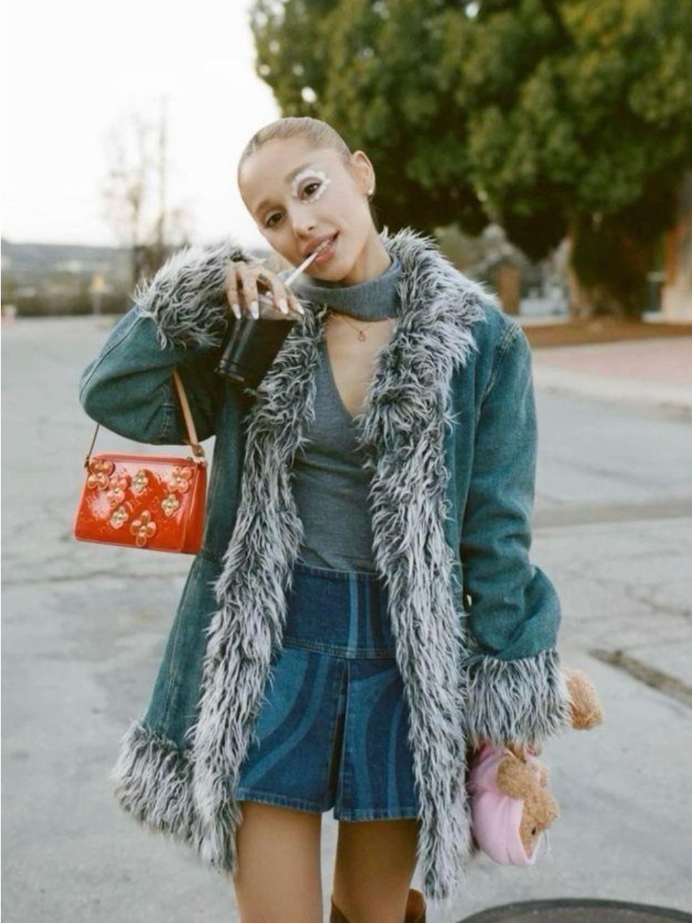Giacca Vintage Denim Penny Lane Coat Afghan Jacket Ariana Grande Clementine Y2K